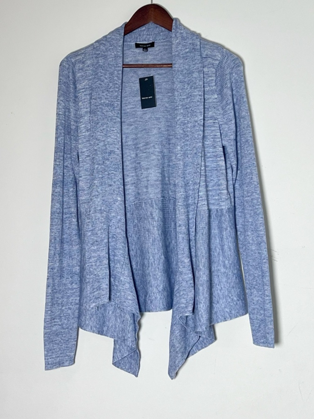 Verve Ani Women’s Blue Melange Cascading Duster Cardigan NWT
